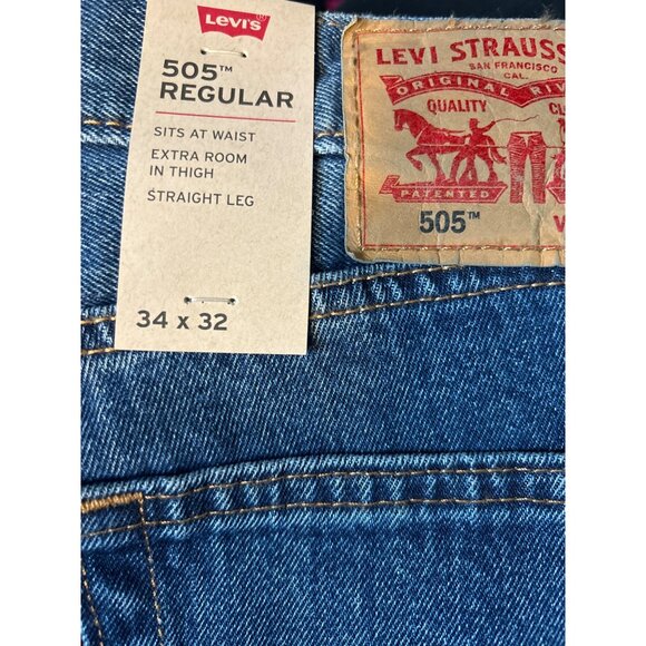 NWT LEVI'S 505 Regular Fit Jeans 34x32 Dark Stonewash Low Rise Straight Leg 34 - Picture 5 of 8